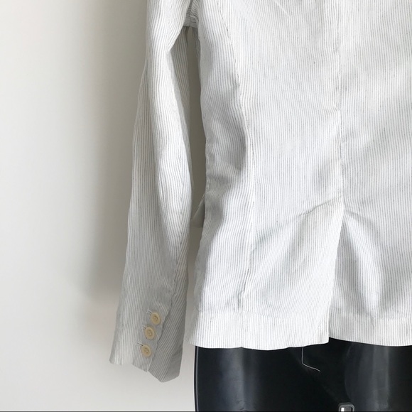 Theory One Button Linen Pin Striped White Blazer 0 - Picture 8 of 12